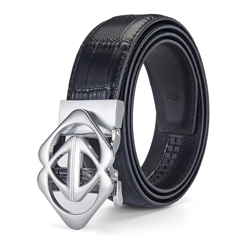 Image of Mens Black Belt Leather Ratchet Belts for Men Adjustable Men's Belts for Dress Casual with Gift Box, Trim to Fit