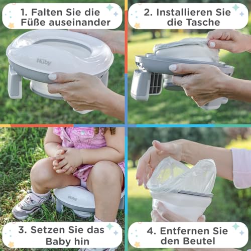 Nuby – Tragbares Reise-Töpfchen für Kinder – 2-in-1-Design, an Toiletten anpassbar oder eigenständig verwendbar – Spritzschutz und Einwegbeutel – Produktreihe für das Töpfchentraining - Ab 18 Monaten