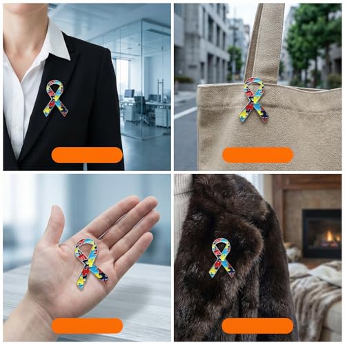 Image of Awareness Enamel Lapel Pin - Nickel and Gold Plated Ribbon Pin - Prevention and Awareness Ribbon - Jewelry Brooch Pin with Secure Clutch Back