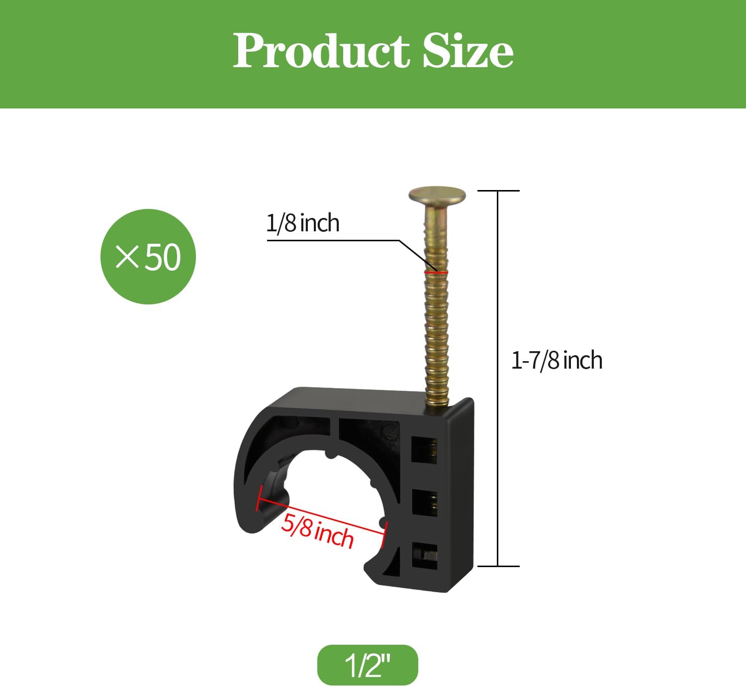 50 Pack 1/2" Half Clamps J-Hook with Nails Set, J Clamps for PEX, Copper, CPVC Tubing Connections