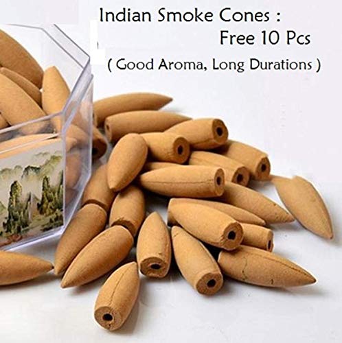 Image of CRAFTAM Meditating Monk Buddha Smoke Backflow Fountain Cone Incense Holder Decorative Showpiece with Free 10 Smoke Backflow Scented Cone Incense (Blue)
