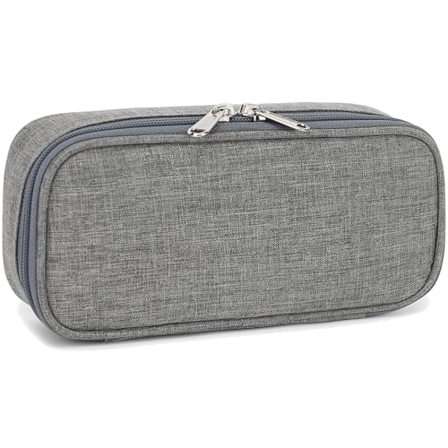 FlowFly- Estojo para lápis para meninas e meninos, bolsa para lápis de grande capacidade para crianças, bolsa para caneta macia portátil para adolescentes, cinza