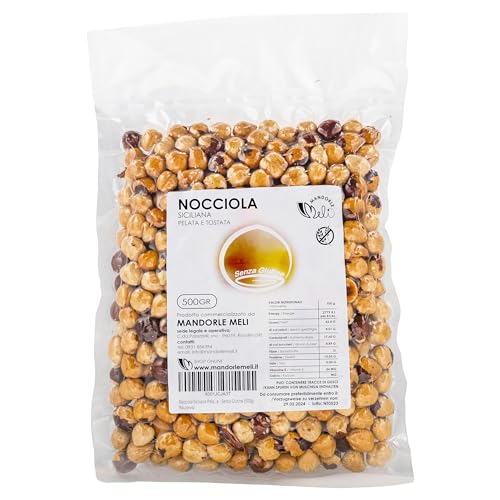 Nocciole Siciliane Pelate e Tostate - Frutta Secca Fonte di Vitamine e Fibre - Senza Glutine (500g)