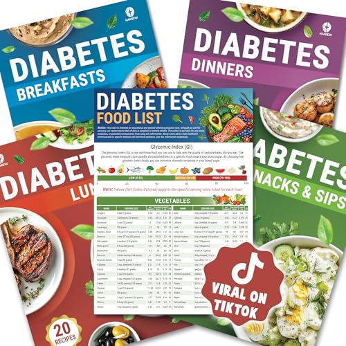 HAMIEW 5 Pack Diabetes Food List and Meal Planner — Stop Guessing What to Eat, Diabetic Cookbooks with 80+ Recipes for Prediabetes Type 1 & 2, Glycemic Index (GI) Guide, A1C Chart, Serving Size