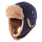 (コネクタイル) 幼児 キッズ 冬 暖かい 耳あて付き 帽子 アウトドア 防寒 飛行帽 子供 男の子 パイロットキャップ スキー ネイビーブルー