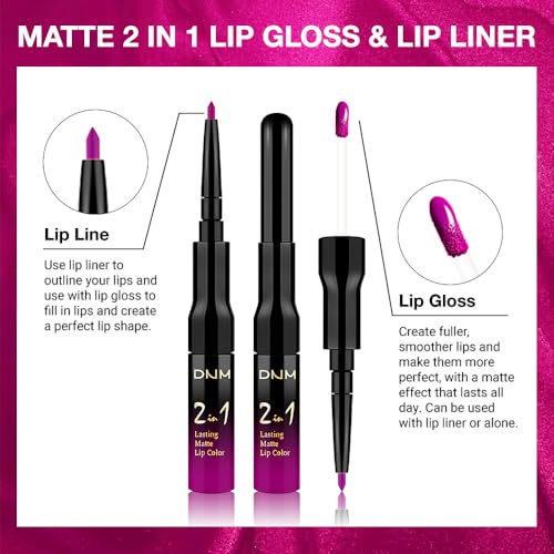Image of evpct 1Pcs Hot Pink Matte Lip Liner & Liquid Lipstick Stain Makeup Set for Women Gift, Pink Lip Liner Stain Long Lasting Waterproof Smudge Proof, Longwear Lips Stick Makeup 24 hours originale, 59