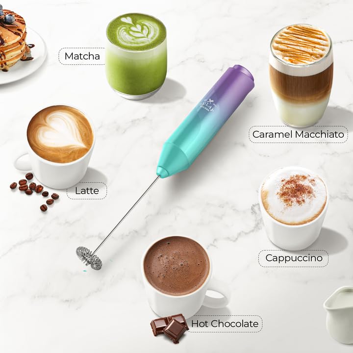 Image of Zulay Kitchen Milk Frother Handheld Battery Operated - Electric Drink Mixer for Coffee, Lattes, Cappuccinos, Matcha & Hot Chocolate - Portable Foam Maker & Coffee Bar Accessory - Eclipse Purple Teal