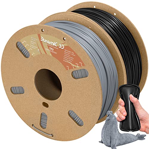 DURAMIC 3D TPU Filament 1.75mm Black Gray Flexible Filament 95A, Soft TPU 3D Printing Filament, 1kg Spool, Dimensional Accuracy +/- 0.05mm, Black Gray 2 Pack