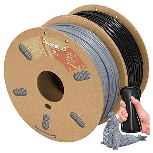 DURAMIC 3D TPU Filament 1.75mm Black Gray Flexible Filament 95A, Soft TPU 3D Printing Filament, 1kg Spool, Dimensional Accuracy +/- 0.05mm, Black Gray 2 Pack
