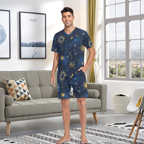 Star and Moon Men’s Pajama Sets Short Sleeve Shirt and Pants with Soft Touch Fabric 6