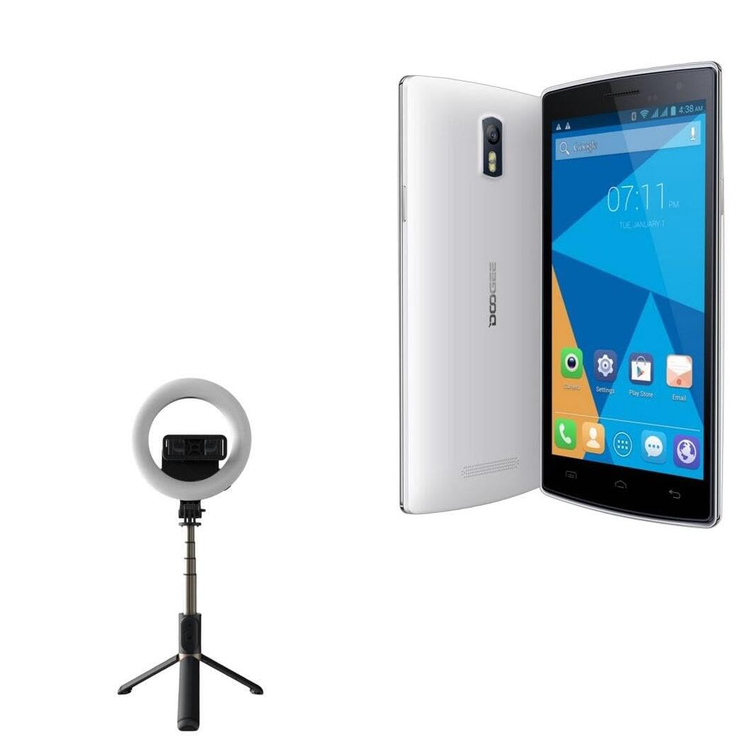 BoxWave Stand and Mount Compatible with Doogee Kissme DG580 - RingLight SelfiePod, Selfie Stick Extendable Arm with Ring Light - Jet Black