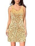 MANER Women's Sequin Dress Sparkly Glitter V-Neck Sleeveless Party Club Cocktail Tank Dress(Large (12-14), Gold)