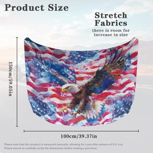 Image of Colorful American Flag Eagle Car Hood Cover Stretch Polyester Car Hood Cover Removable Automotive Accessories Suitable Most Automotive Sedans Trucks Pickup Sports Cars