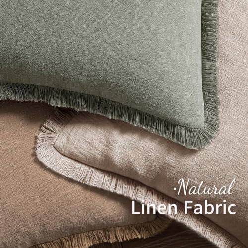 Image of MIULEE Boho Natural Linen Fringe Decorative Euro Throw Pillow Covers 22x22