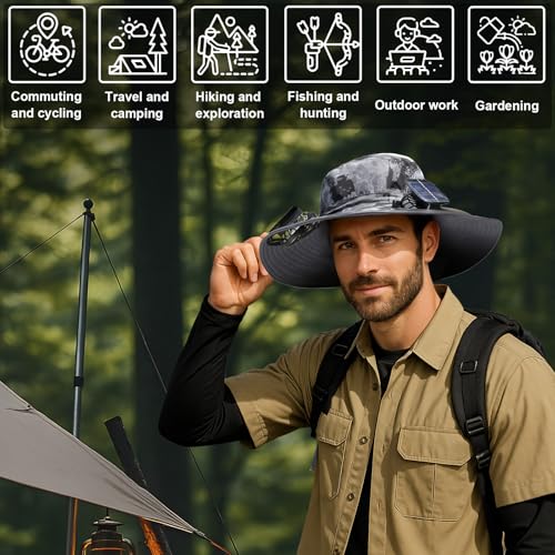 Image of Solar Fan Hat,Wide Brim Solar Powered Fan Hat,Sun Hat with 2 Built-in Fans for Men