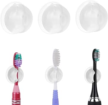 6 PCS Suction Cup Toothbrush Holder for Mirror, Electric Toothbrush Head Hanger Wall Mounted for Bathroom, Waterproof Multifunctional Hook for Towel, Key and Razor Clear