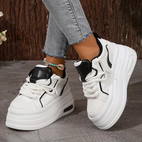 Women’s Trendy Platform Sneakers - Height Increasing Lace-Up Low Top Skate Shoes | Stylish Air Cushion Wedge Sole Trainers for Comfort & Style2
