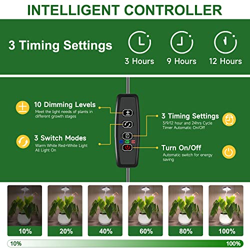 Image of Aokrean Grow Lights for Indoor Plants, Full Spectrum Plant Lights for Indoor Growing, Height Adjustable Halo Grow Light with Base, 3 Optional Spectrums, Auto Timer 3 /9 /12Hrs, 10 Brightness, 5 Pack