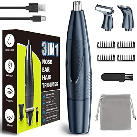 Nasenhaartrimmer, 3 in 1 Nasenhaarschneider USB Wiederaufladbar Ohrhaarschneider, Barttrimmer Rasierer Augenbrauen Gesichtshaarschneider Haarschneider mit Ladekabel für Männer und Frauen Cover