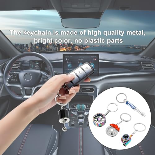 Image of KVAEY 5 PCS Car Parts Model Key Chains, Metal Turbo Keychain Set, Trendy Shock-Absorbent Car Parts Key Chain for Men Women (Orange+Black)