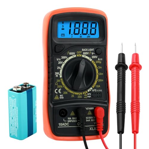 Multimeter Tester, Digital Multi Tester Voltmeter Ammeter Ohmmeter AC DC Voltage Current Resistance Diode Transistor, Electrical Continuity Teste with Test Leads and Backlight LCD Display