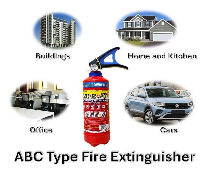 Image of ABC Powder Type 1 Kg Fire Extinguisher (Red) | ISI Certified | Suitable for Home, Office, Car, Kitchen, Shops & Industrial Use