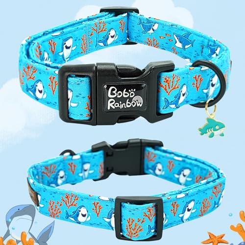 Image of Dog Collar-Cute Shark Adjustable Pet Collars Soft Comfortable Puppy Collar Coral Cotton Dog Collars Durable Necklace Gift for Medium Dogs