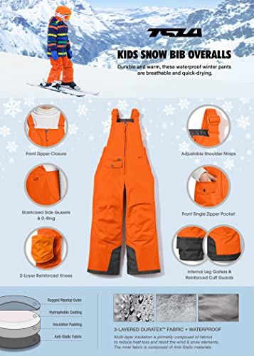 Tsla Kids & Boys And Girls Winter Snow Bibs, Waterproof Insulated Snowboard Overalls, Windproof Ripstop Ski Pants, Snow Bib Overall Orange, 7 #TOP3