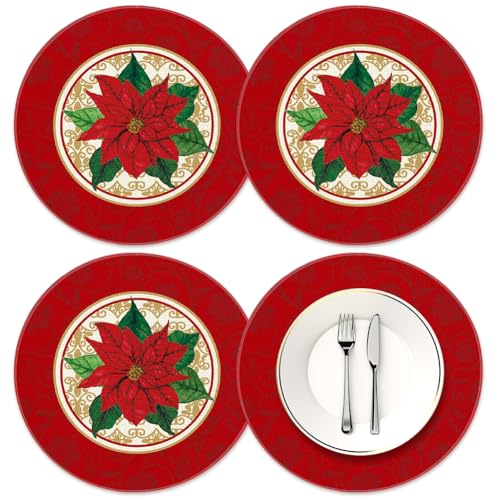 4 Piezas Mantel Individual Redondo Navideño,Decoración De Mesa De Navidad,Manteles Individuales Lavables Redondos,Manteles Individuales De Lino, Decoraciones De Mesa De Navidad para Cena (A)