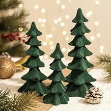 Newwiee 3 Pcs Christmas Velvet Trees Set Velvet Christmas Tree Cone Ceramics Flocked Modern Tabletop Centerpieces Farmhouse Home Decorations for Kitchen Xmas Party Mantel Tiered Tray GiftDark Green