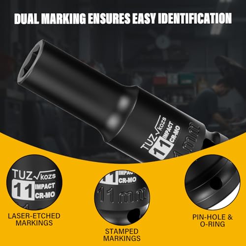 Image of 1 /2 Inch Drive 11mm Deep Metric Impact Socket,CR-MO,6 Point Radius Corner Design,Square Chamfered Opening,Axle Nut Impact Grade Socket for Easy Removal