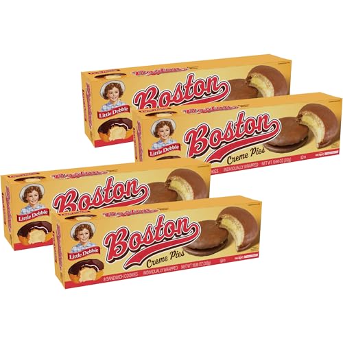 Little Debbie Boston Creme Pies, Sandwich Cookies, Individually Wrapped, 8 Count per Box, 10.98 oz, 4 Pack