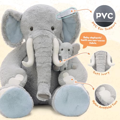 MorisMos 100cm lang Riesen Elefant Kuscheltier XXL, 2 stücke groß Grau Elefant Stofftier Plüschtier… – Ansicht 5