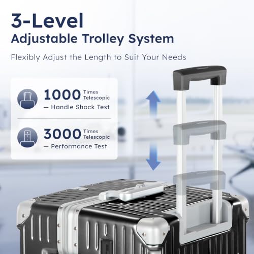 Image of ALPHA CAMP Trunk Luggage 24 Inch with Aluminum Frame Zipperless Suitcase | Medium Checked Thickened 3-Layer PC Hardshell with TSA Lock,Charging Port, Cup Holder and Spinner Wheels for Domestic Travel