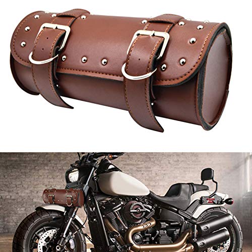 Bolso de herramienta para motocicleta SaferCCTV, bolsa universal para manillar de cuero, alforjas para motocicletas, bolsa de herramientas para horquilla compatible con Yamaha, marrón miniatura 5