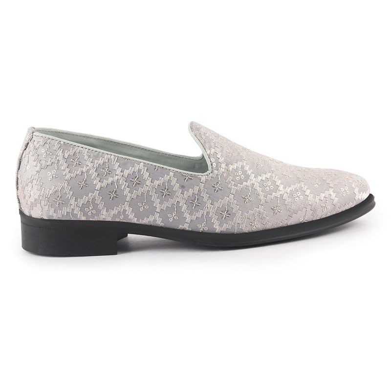 Image of FAUSTO Men Embroidered Sequin Ethnic Slip-On Juttis and Mojaris with Memory Cushioned Insole | Traditional Party Loafer Kurta Shoes for Wedding, Reception