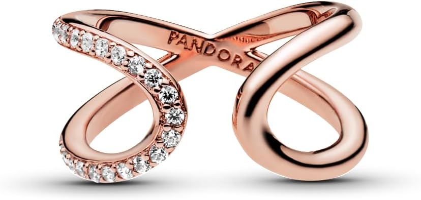 PANDORA Wrapped Open Infinity Ring - Layering or Stackable Ring - 14k Rose with Clear Cubic Zirconia - Gift for Her - With Gift Box