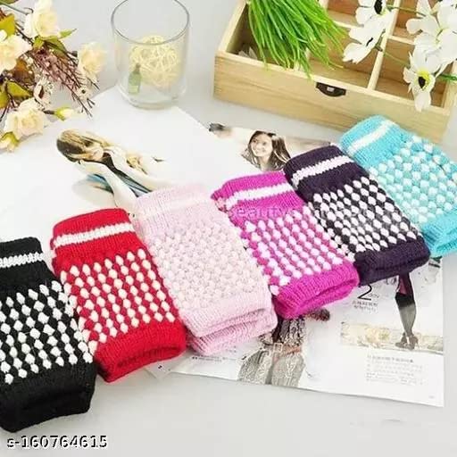 Image of Mehak Fashion Winter Knitted Fingerless Gloves Wool Warm with Thumb Hole For Kids Girls Pack of - 3 Multicolor