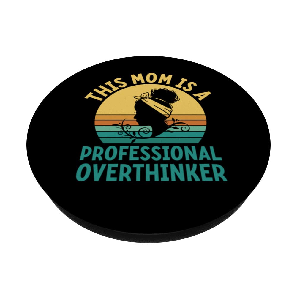 Professional Overthinker Mom Hobby Mother Pastime Funny PopSockets Swappable PopGrip, Black - Image 2