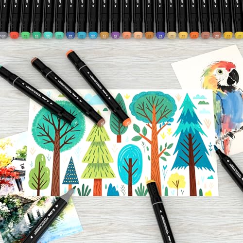 Image of KJSHUANGTANG Alcohol Markers, 48 Colors Dual Tip Art Markers, Drawing, Coloring Marker for Sketching Adult Coloring