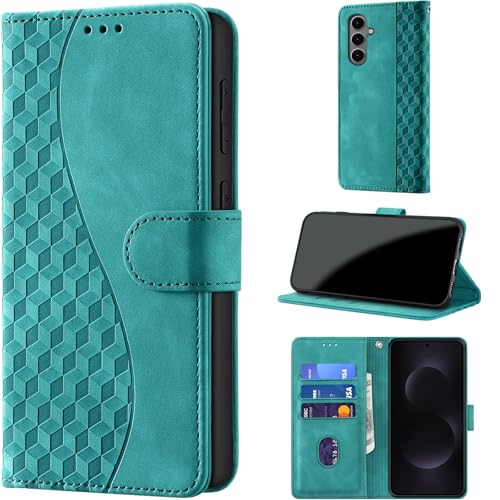 Image of Flip Wallet Case for Samsung Galaxy S25 FE PU Leather Turquoise | RFID Blocking 3 Card Slots, Built-in Kickstand, Shockproof Protective Flip Phone Cover for Samsung S25 FE