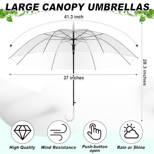 60 Pack Clear Wedding Umbrellas Bulk Transparent Auto Open Stick Umbrellas Windproof Waterproof Large Canopy Umbrella with White European J Hook Handle for Wedding Bride Groom Photography Golf Outdoor2