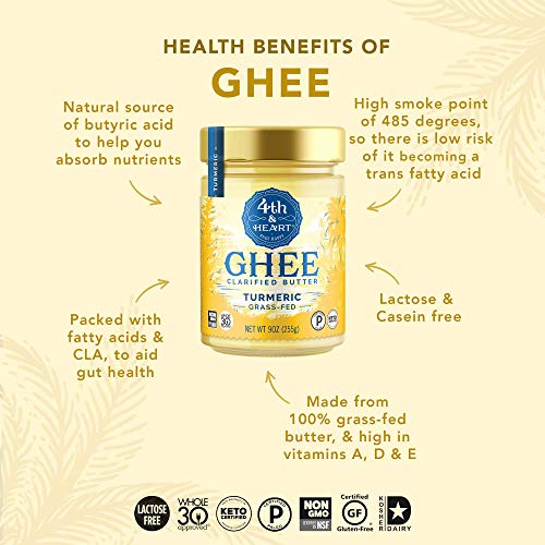 4Th & Heart Turmeric Grass-Fed Ghee Butter, 9 Ounce, Keto, Pasture Raised, Lactose Free, Certified Paleo #TOP2