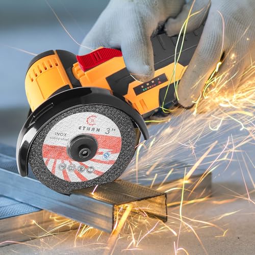 Housiwill Cordless Angle Grinder Tool, 19500RPM Mini Angle Grinder,Cordless Electric Power Angle Grinder Tool with 2*batteries, Grinder Handheld Cutter for Metal Wood Grinding and Cutting Yellow - Image 2
