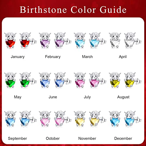 JUSTKIDSTOY Highland Cow Earrings 925 Sterling Silver Birthstone Earrings Cute Animal Cow Stud Earrings Jewelry Birthday Gifts for Women Girls Daughter Girlfriend2