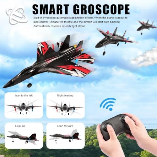 Image of RC Airplane for Kids 12+ & Adults, EPP Foam Glider Aircraft with Gyro Stabilization, LED Night Lights, 2.4GHz Remote Control, Hand Launch & Landing Gears