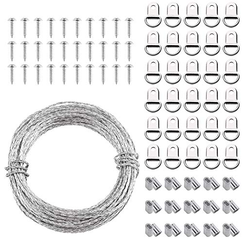 falllea Ganchos para Cuadros con Tornillos Kit para Colgar Cuadros Cuerda de Alambre para Colgar Cuadros de Acero Inoxidable Cables Colgantes Bobina de Alambre con Cuerda de 10m y 30 Piezas de Gancho