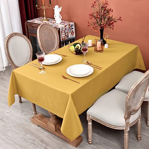 Meanmoy Gold 210 Gsm Water & Stain Resistant Rectangle Tablecloth For 3 Foot Table - Solid 52 X 70 Inch Rectangular Table Cloth In Wrinkle Free Washable Polyester Fabric For Wedding, Party, Banquet #TOP3