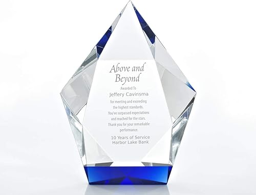 Miniatura 5 de Baudville Trofeo grabado  Cristal  Azul en la base  Premio para empleados  Grabado personalizado  Viene en caja de regalo