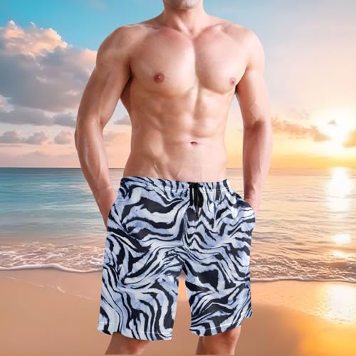 Men's Black-Blue Zebra Print Swim Trunks Novelty Beach Shorts Quick Dry Swimming Board Trunks2